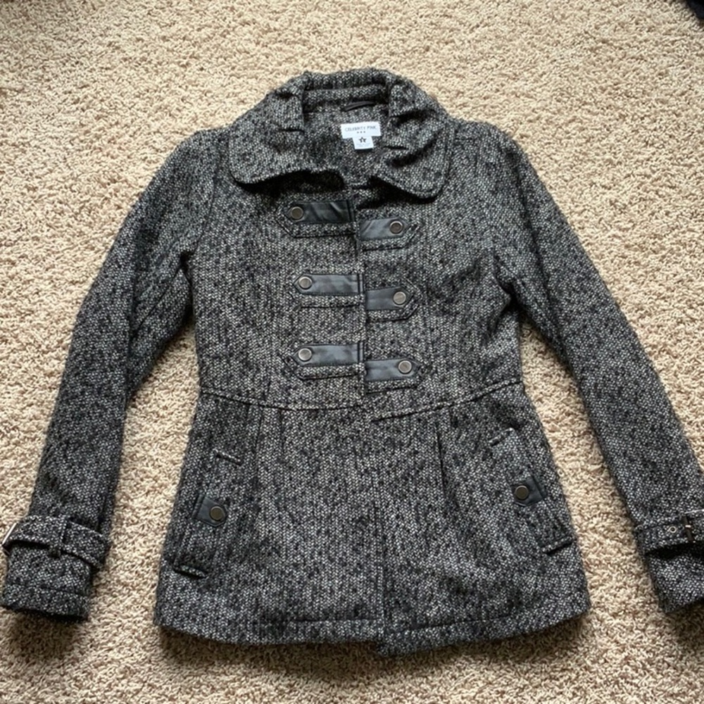 Celebrity Pink Black and White Tweed Coat, Women’s size small